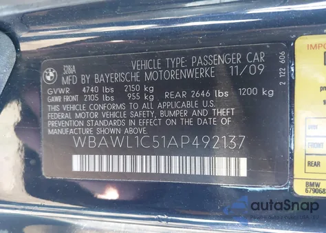 2010 BMW 328I из США, поврежденный, VIN WBAWL1C51AP492137